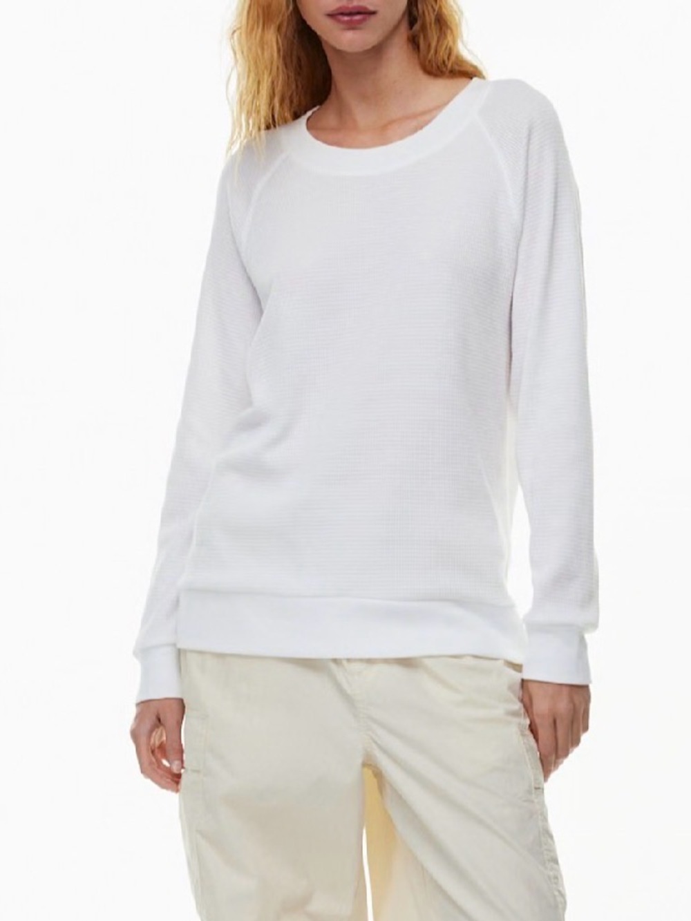 TNA Aritzia Waffle Raglan Long Sleeve Oversized White Large
